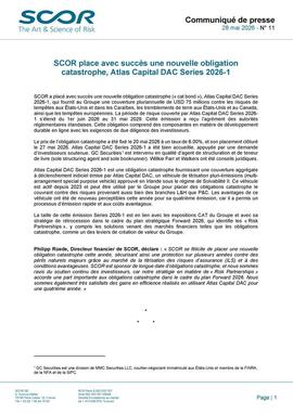 Communiqué de presse de SCOR de mai 2026 de lancement d'une nouvelle obligation catastrophe