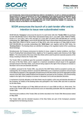 SCOR May 2026 Cash tender offer launch press release