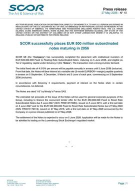 SCOR May 2026 Pricing press release