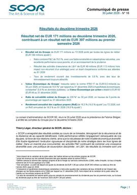 Communiqué de presse de juillet 2026 de SCOR sur les résultats du deuxième trimestre 2026