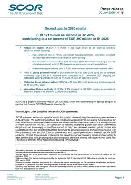 SCOR July 2026 Q2 results press release first page
