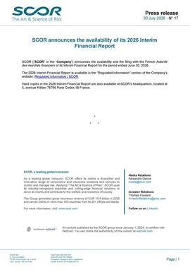 SCOR 2026 Interim Financial Report availability press release first page