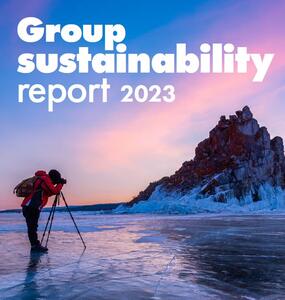 Cover of 2023 Group Sustainability Report - phototgrapher on frozen lake