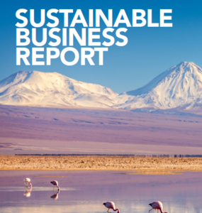 Cover of SCOR's 2024 Sustainable Business Report - photo of flamingos with mountains in the background